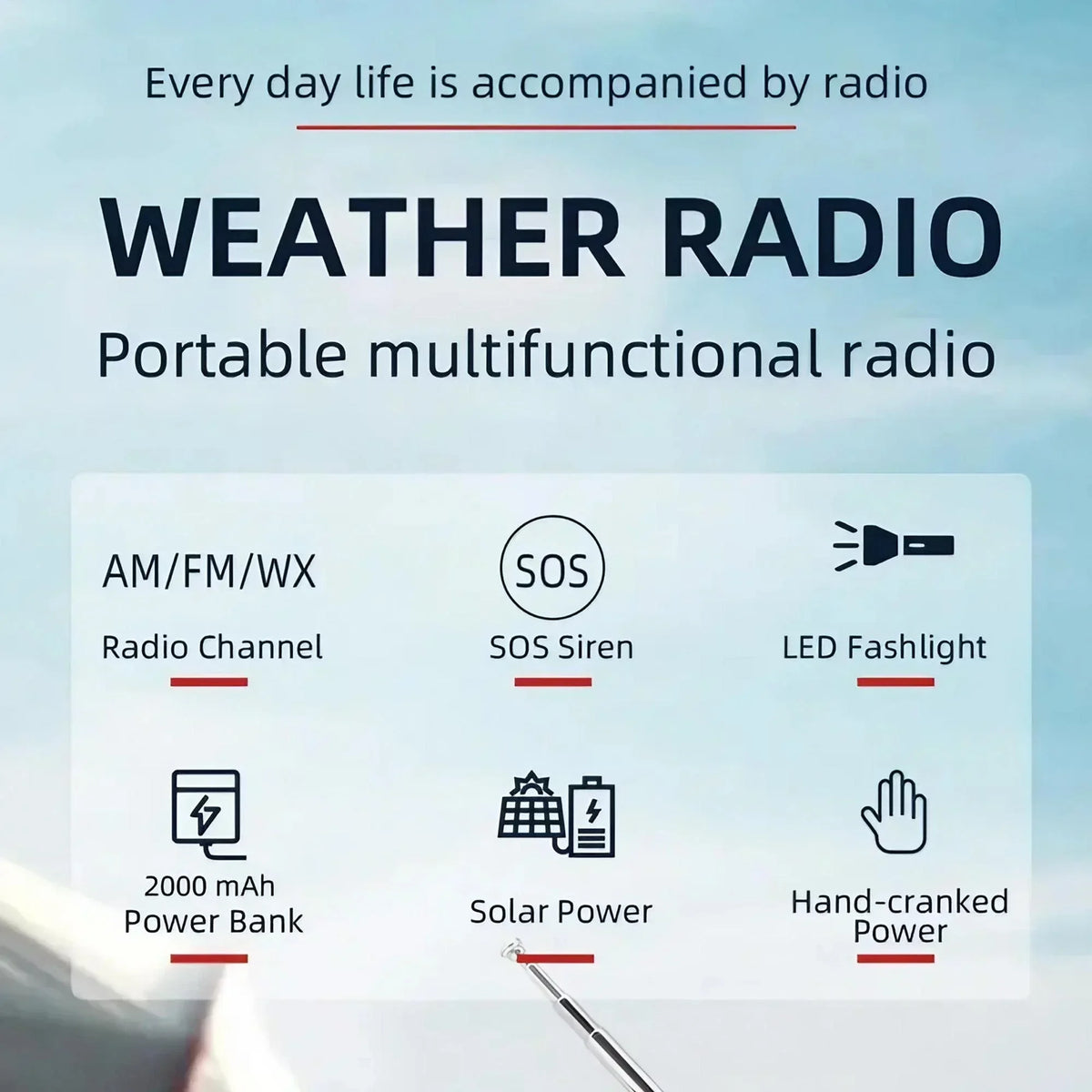 Portable Solar Hand Crank AM/FM Radio — Flashlight, Power Bank & SOS
