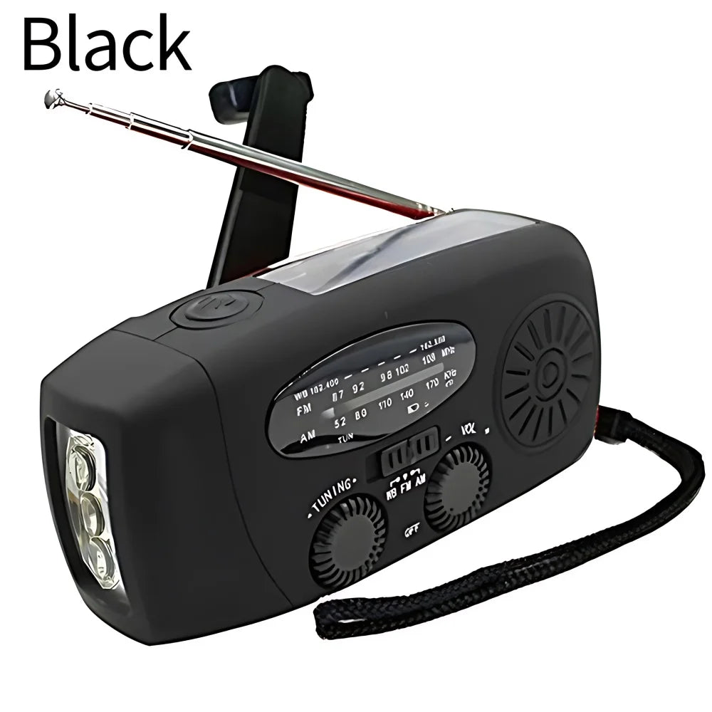 Portable Solar Hand Crank AM/FM Radio — Flashlight, Power Bank & SOS