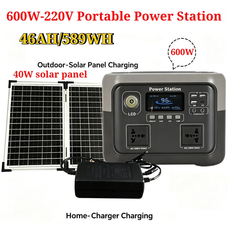 800W Portable Power Station 600W/800W 589WH Solar Generator Backup Power Bank for Outdoor Camping, Home Emergency, RV Travel