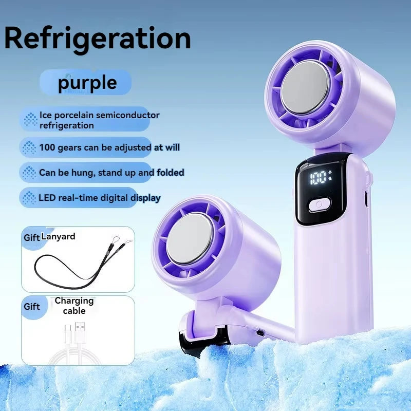 Hanging Ice Pack Handheld High-speed Fan Folding 100 Speed Infinitely Adjustable Fan Portable For Outdoor Neck