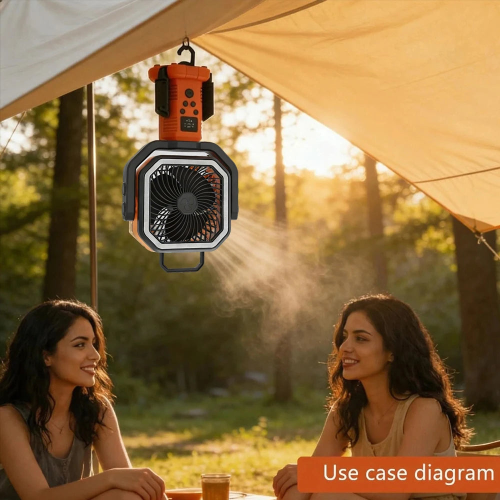 Outdoor Portable Fan 50000mAh Battery Operated with Turbo High-Speed Brushless Motor Auto-Swing for Camping Hiking Picnic BBQ