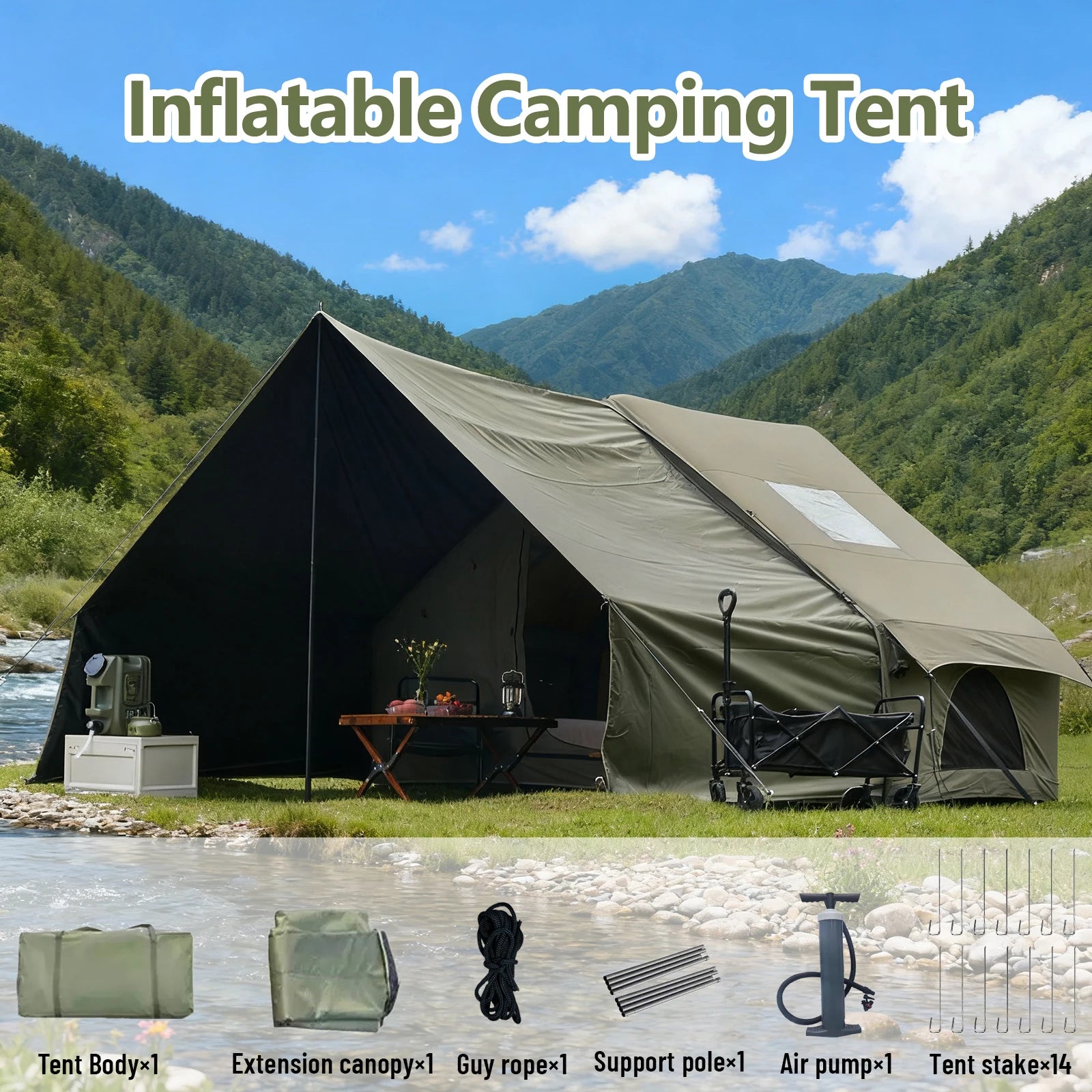 Pakicetus 8-Person Inflatable Glamping Tent - Mesh Windows & Hand Pump