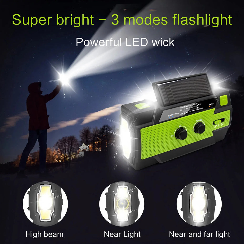 Portable Solar Hand Crank AM/FM Radio — Flashlight, Power Bank & SOS