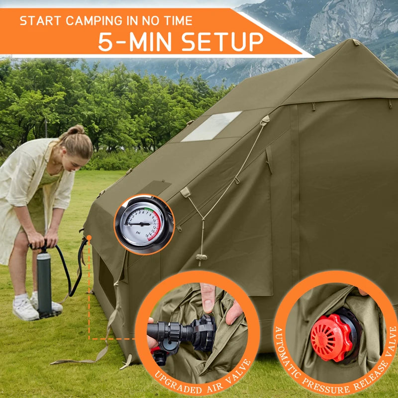 Green Air Inflatable Glamping Tent — 2–8 Person, Waterproof Oxford