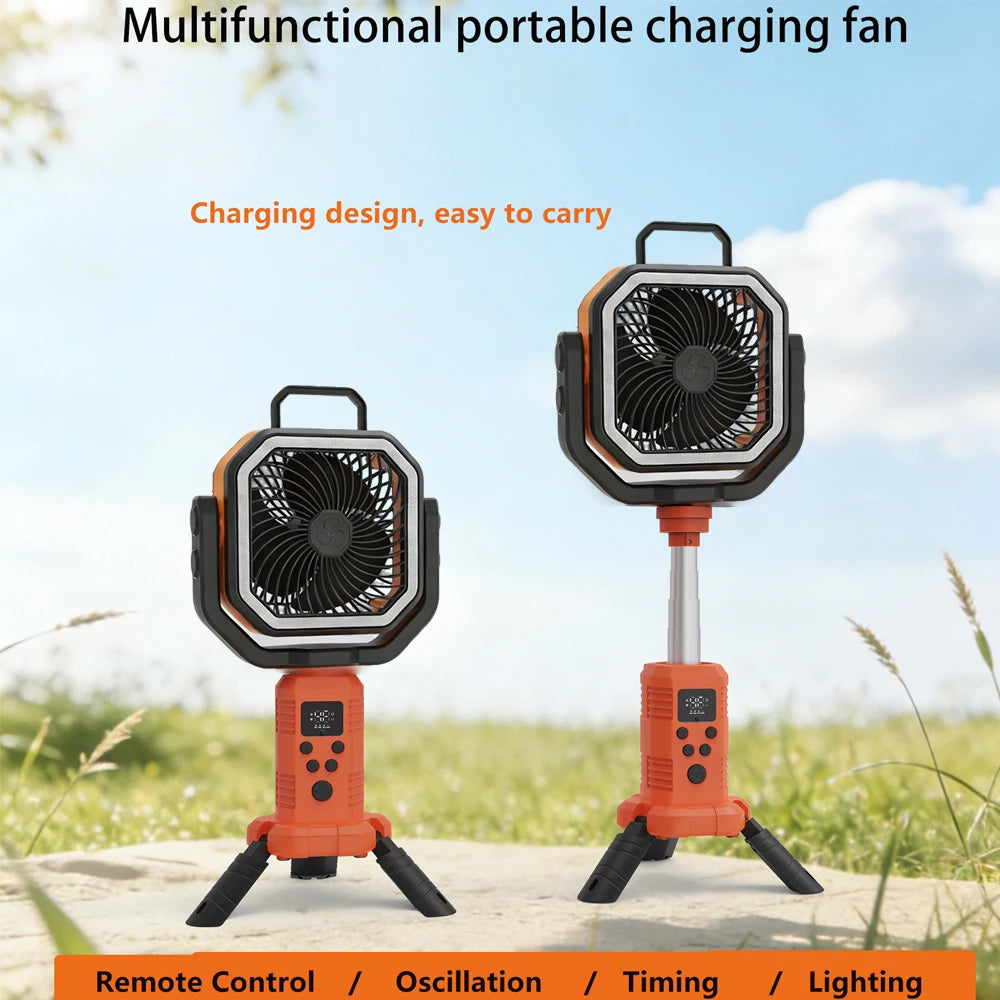 Outdoor Portable Fan 50000mAh Battery Operated with Turbo High-Speed Brushless Motor Auto-Swing for Camping Hiking Picnic BBQ