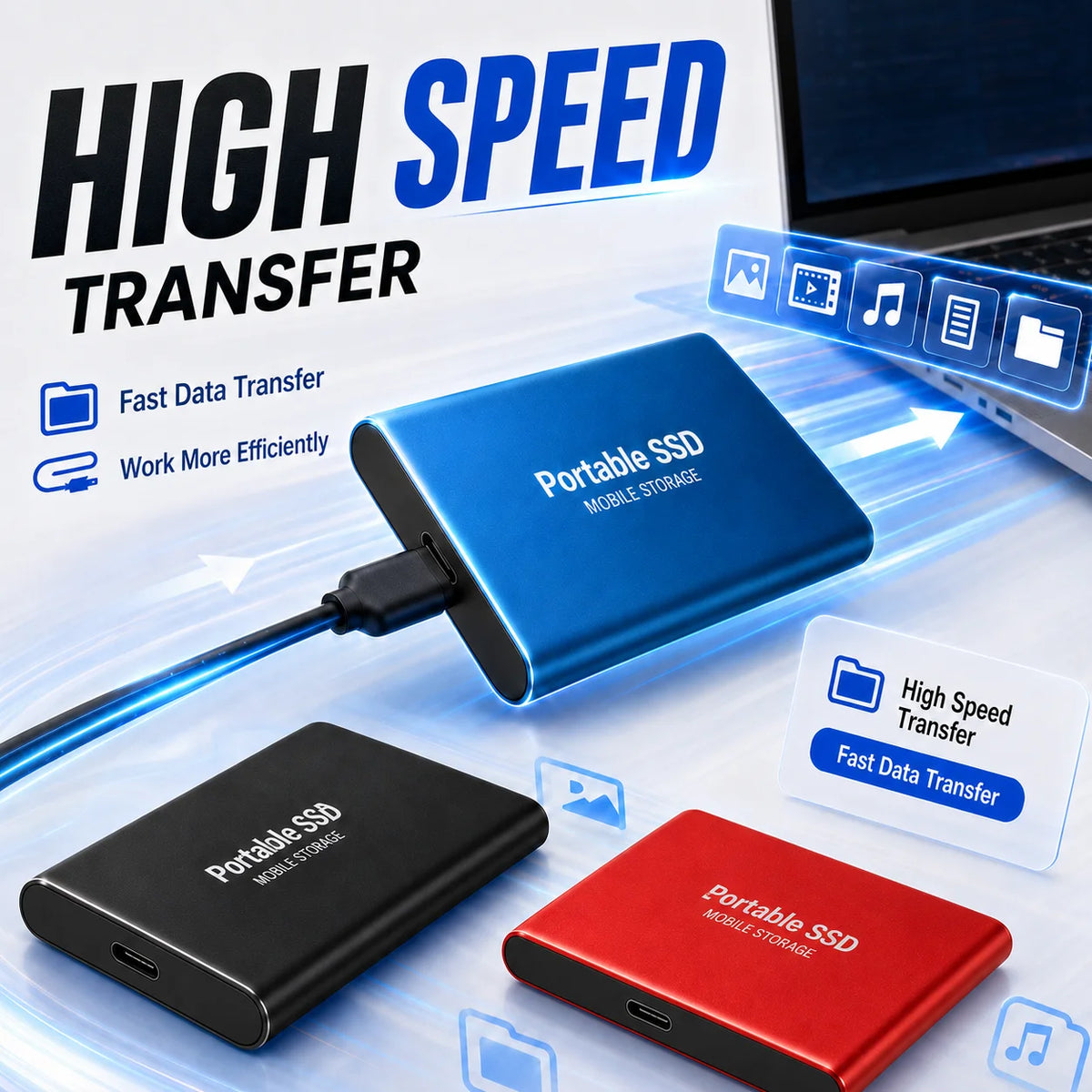1TB-16TB External SSD Portable Hard Drive USB 3.0 Type-C Fast Storage