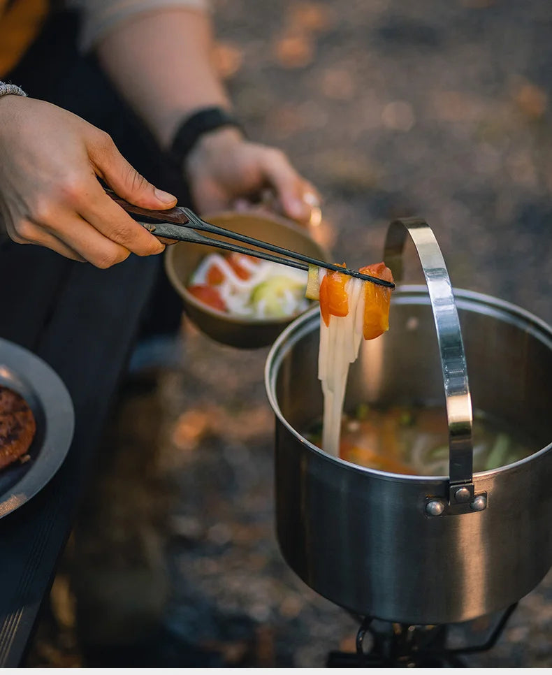 Thous Winds Camping Cookware Set Stainless Steel Outdoor Cooking Kit Tableware Cookset Pan Bowl Kettle Pot Picnic with Mesh Bag