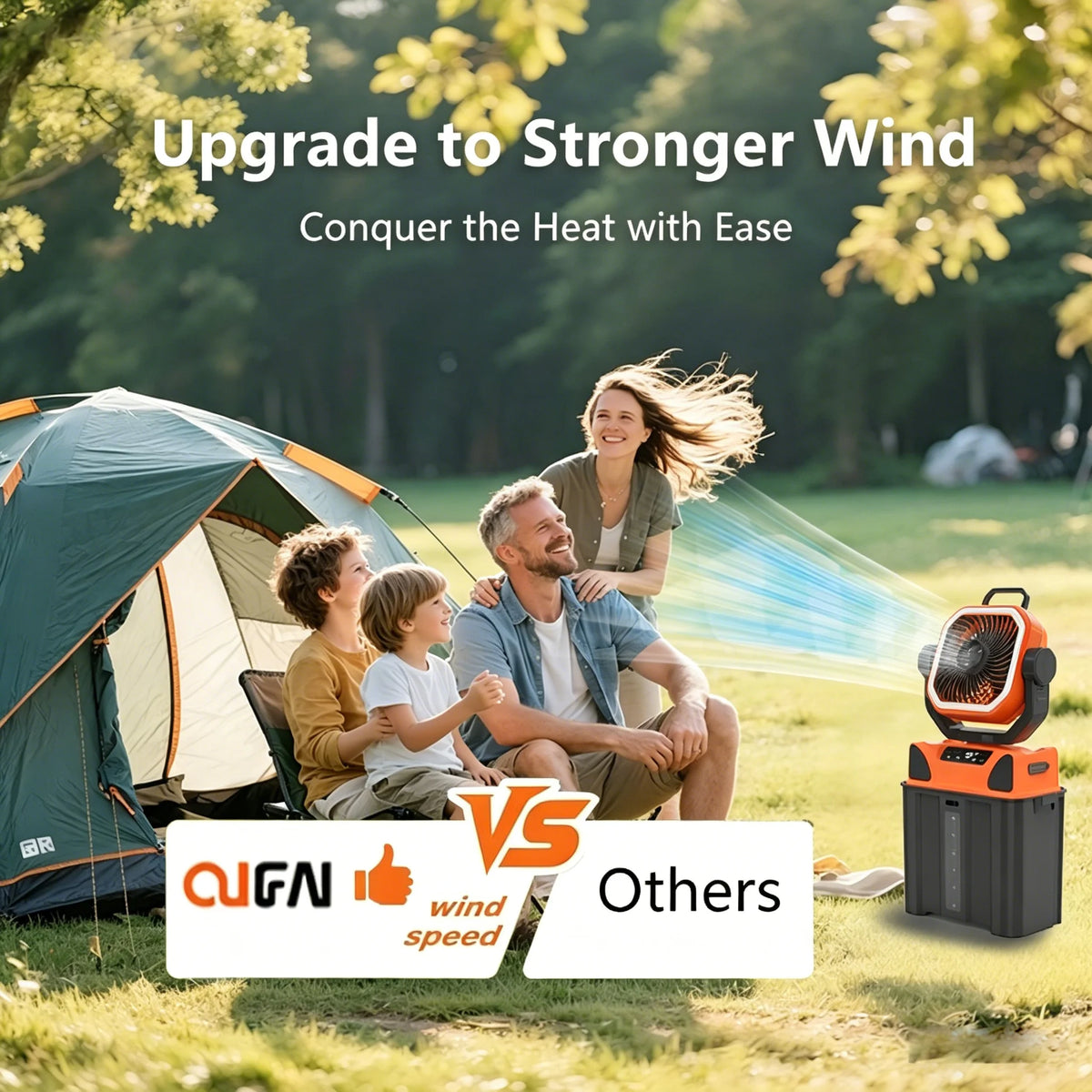 Outdoor Portable Fan 50000mAh Battery Operated with Turbo High-Speed Brushless Motor Auto-Swing for Camping Hiking Picnic BBQ