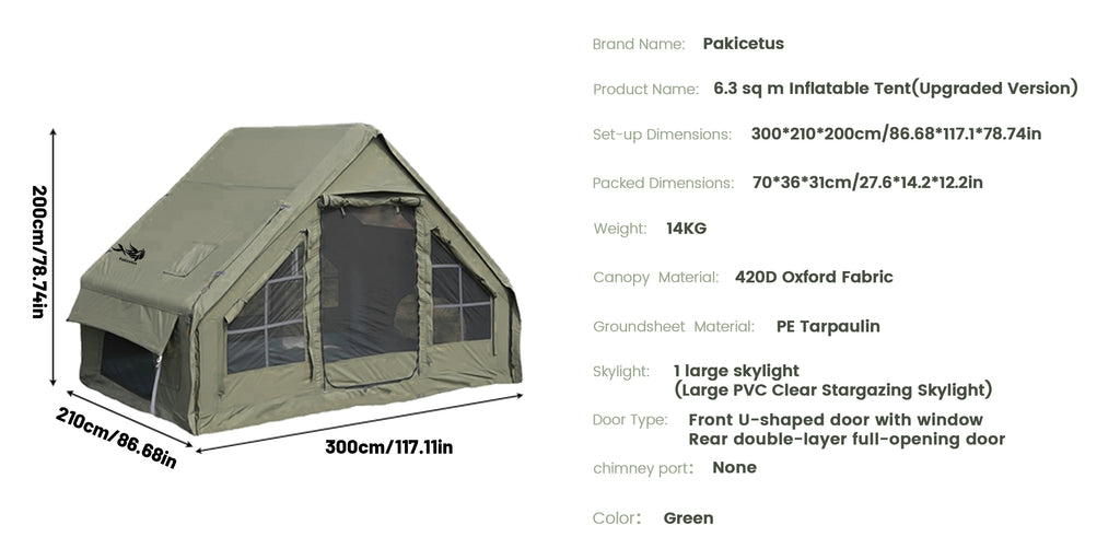 PAKICETUS Inflatable Camping Tent — 4 Season, 4–8 Person with Windows