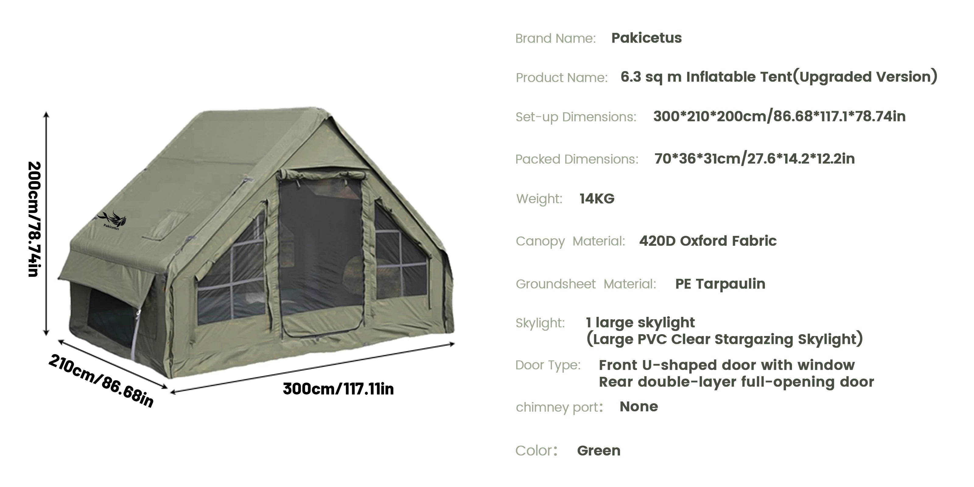 PAKICETUS Inflatable Camping Tent — 4 Season, 4–8 Person with Windows
