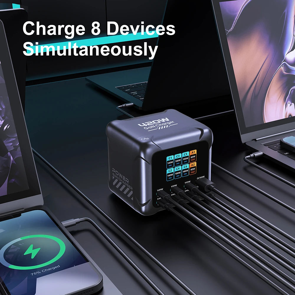 Ubigbuy 420W GaN Charger PPS PD3.1 140W USB Type C Charger Digital Display Ultra Fast Charging Station for MacBook iPhone 17 Samsung