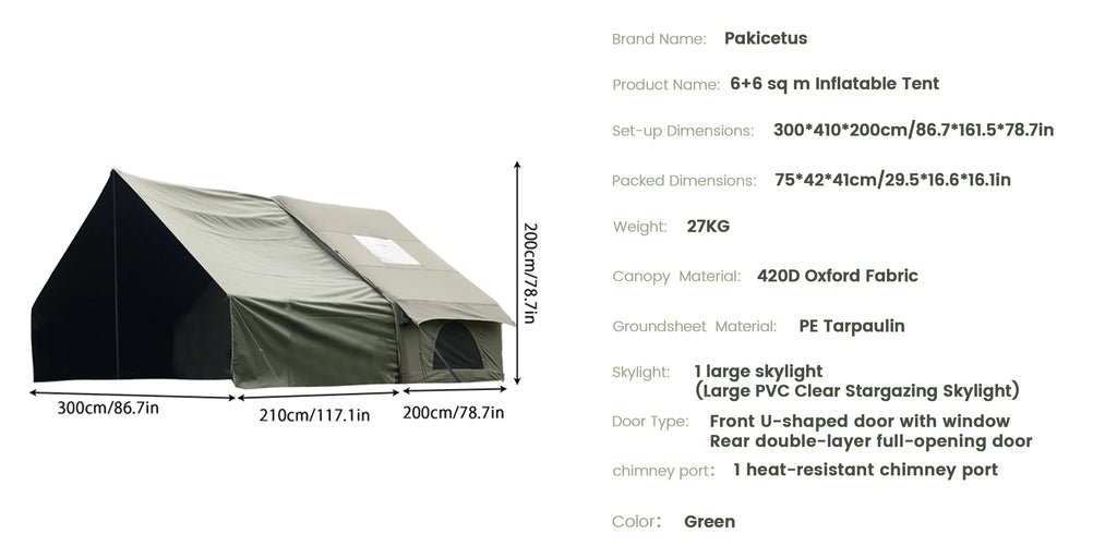 PAKICETUS Inflatable Camping Tent — 4 Season, 4–8 Person with Windows