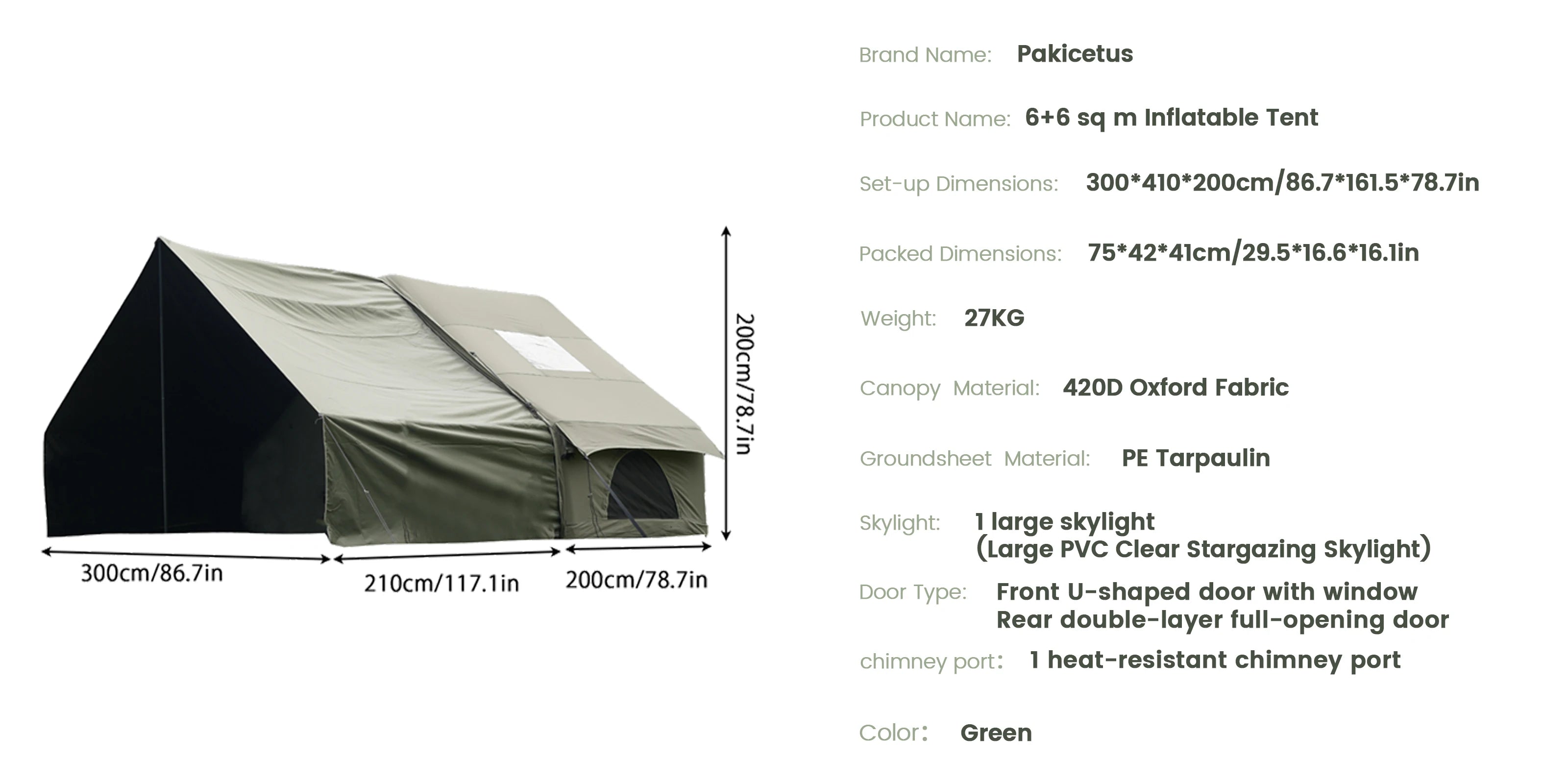 PAKICETUS Inflatable Camping Tent — 4 Season, 4–8 Person with Windows