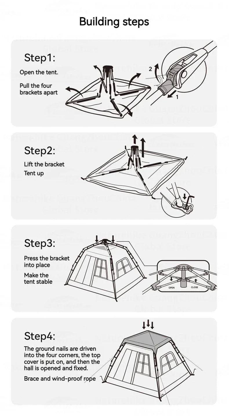 Vinyl Pop-Up Camping Tent — Quick-Open, Sun & Rainstorm Protection