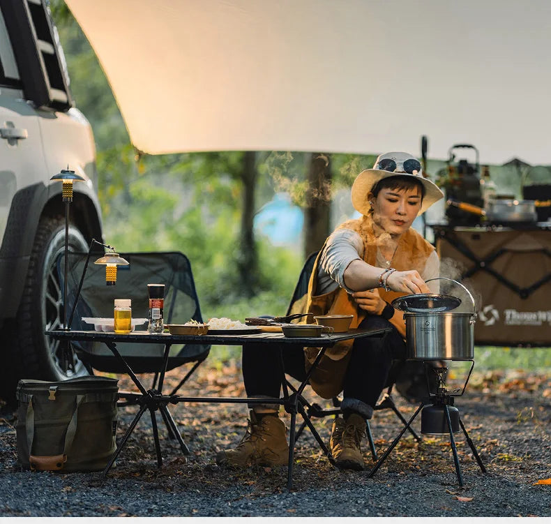 Thous Winds Camping Cookware Set Stainless Steel Outdoor Cooking Kit Tableware Cookset Pan Bowl Kettle Pot Picnic with Mesh Bag