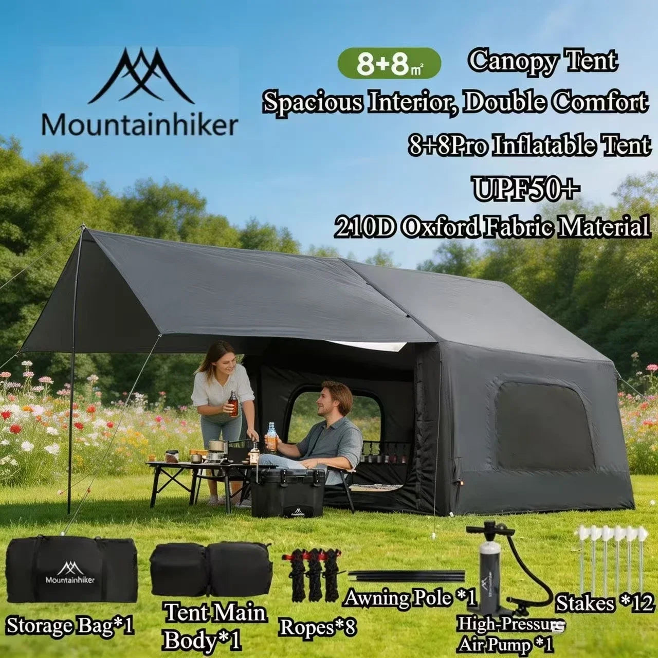 Mountainhiker 8+8m2 Inflatable Family Tent - Waterproof, 4-6 Person
