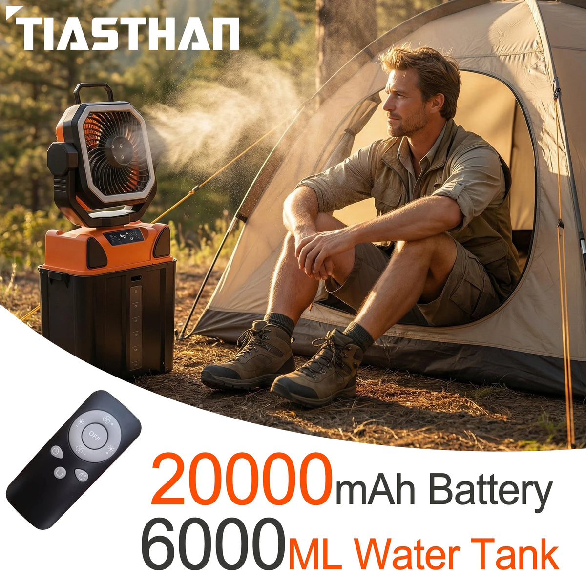 Outdoor Portable Fan 50000mAh Battery Operated with Turbo High-Speed Brushless Motor Auto-Swing for Camping Hiking Picnic BBQ