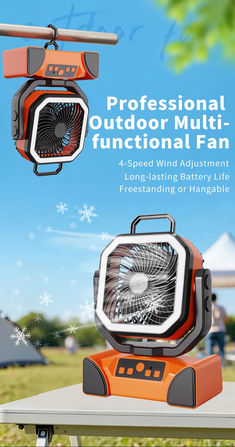 Outdoor Portable Fan 50000mAh Battery Operated with Turbo High-Speed Brushless Motor Auto-Swing for Camping Hiking Picnic BBQ