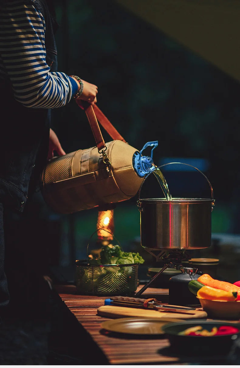 Thous Winds Camping Cookware Set Stainless Steel Outdoor Cooking Kit Tableware Cookset Pan Bowl Kettle Pot Picnic with Mesh Bag