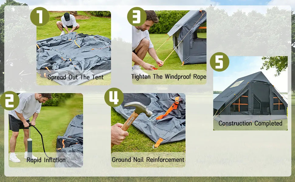 2000mm Waterproof Inflatable Glamping Tent — 3–4 Person Air Tent with Hand Pump