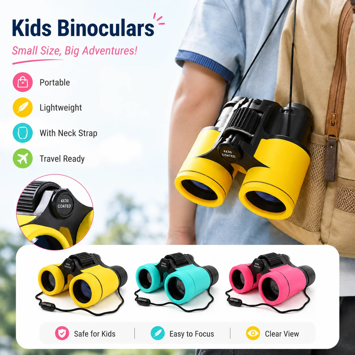 Kids Binoculars 4x30 Portable High-Magnification for Birdwatching, Outdoor Play, Educational Gifts for Boys & Girls