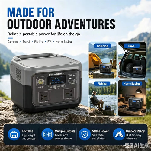 800W Portable Power Station 600W/800W 589WH Solar Generator Backup Power Bank for Outdoor Camping, Home Emergency, RV Travel