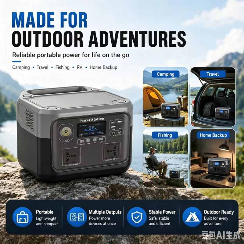 800W Portable Power Station 600W/800W 589WH Solar Generator Backup Power Bank for Outdoor Camping, Home Emergency, RV Travel