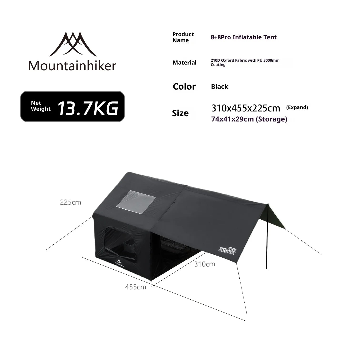 Mountainhiker 8+8m2 Inflatable Family Tent - Waterproof, 4-6 Person