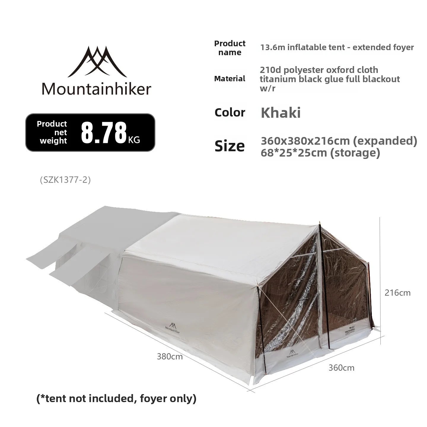 Mountainhiker 13.6m2 Inflatable Family Tent - 8-10 Person, Rainproof