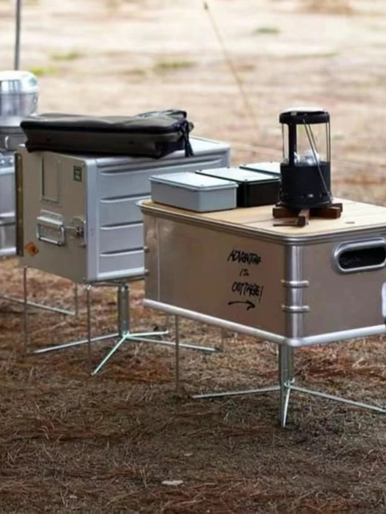 Camping Foldable Metal Stand Portable Aluminum Alloy Box Stand Outdoor Storage Boxes