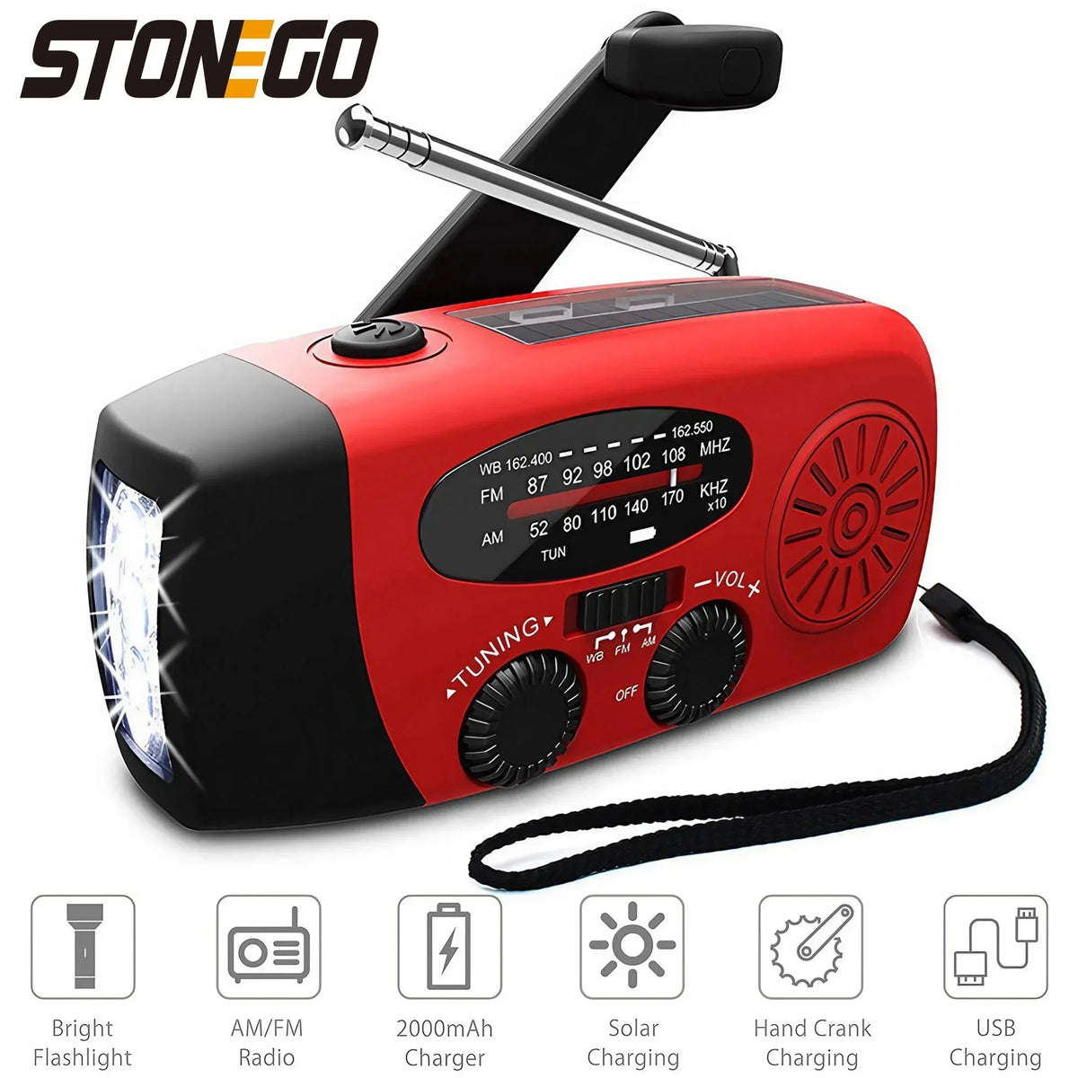 Portable Solar Hand Crank AM/FM Radio — Flashlight, Power Bank & SOS