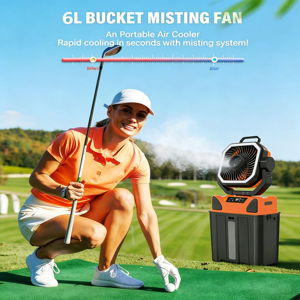 Outdoor Portable Fan 50000mAh Battery Operated with Turbo High-Speed Brushless Motor Auto-Swing for Camping Hiking Picnic BBQ
