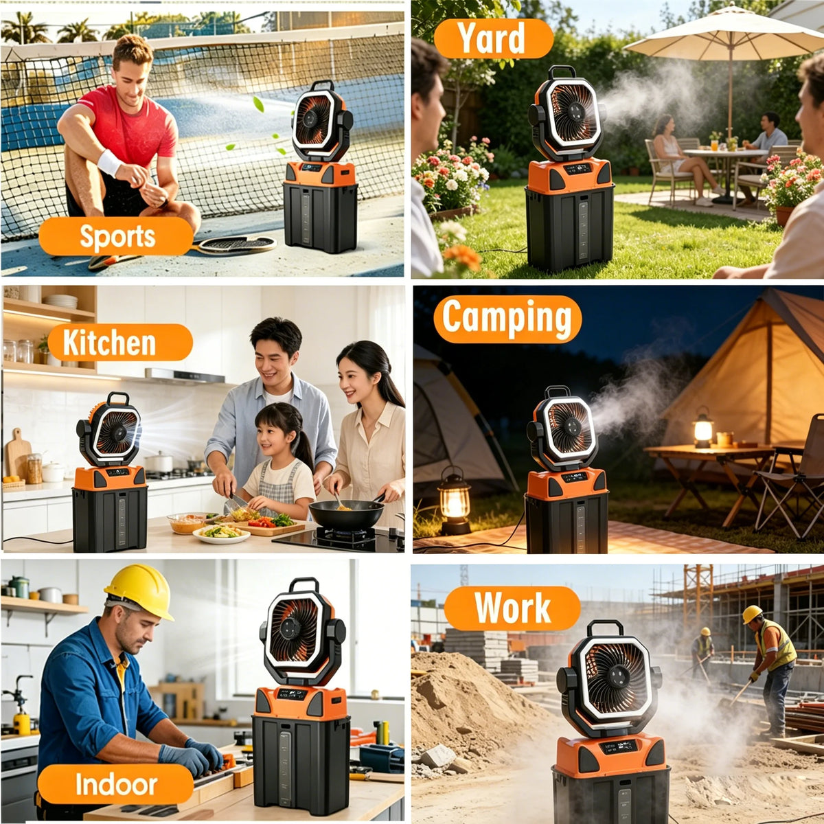 Outdoor Portable Fan 50000mAh Battery Operated with Turbo High-Speed Brushless Motor Auto-Swing for Camping Hiking Picnic BBQ