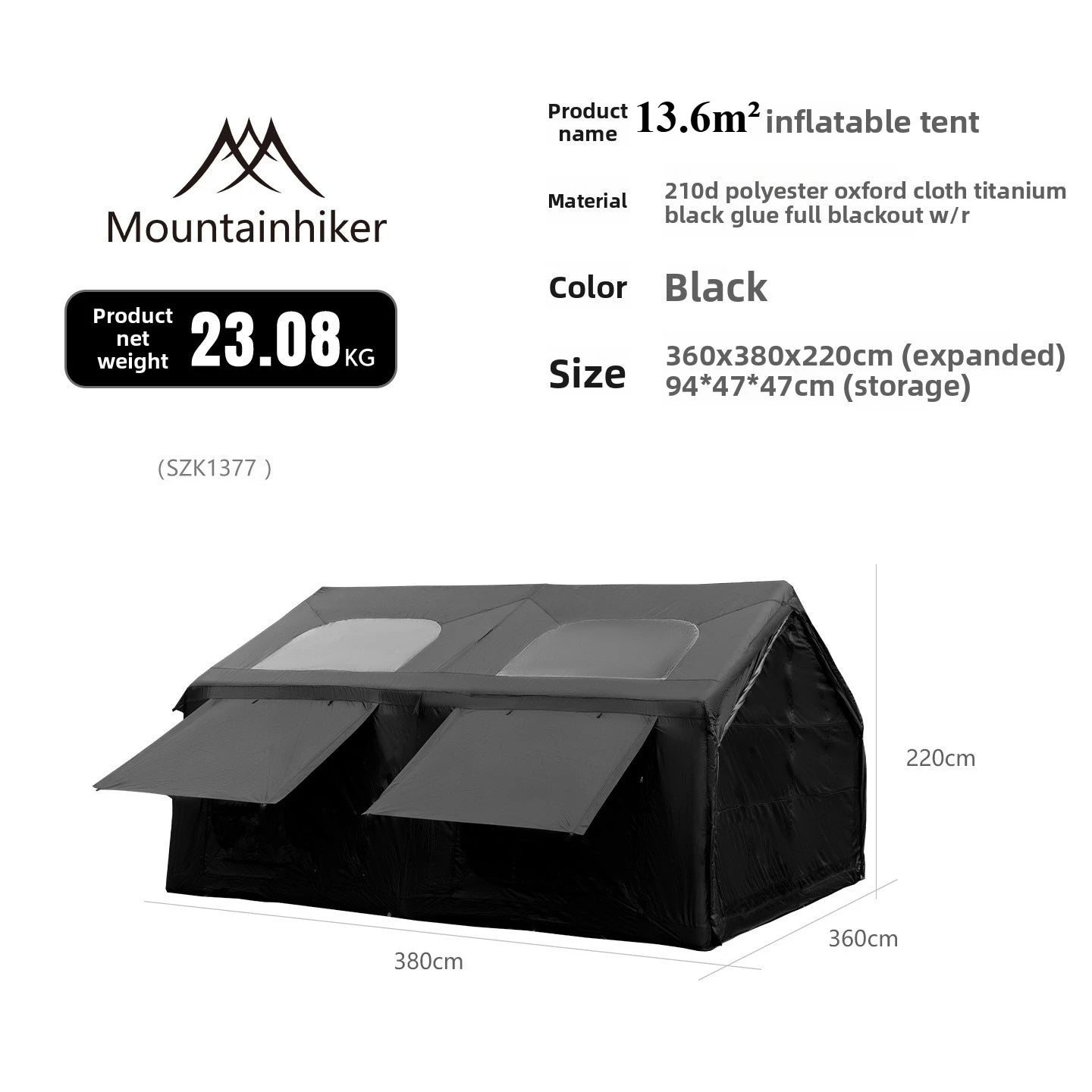 Mountainhiker 13.6m2 Inflatable Family Tent - 8-10 Person, Rainproof
