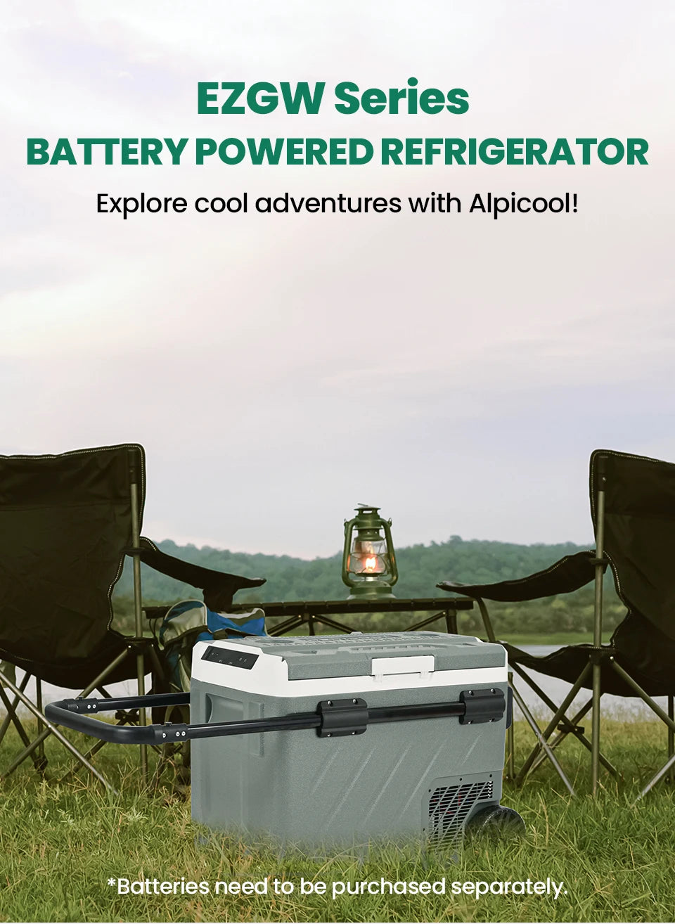 Alpicool EZGW 40L 50L 60L Car Refrigerator 12V Compressor Fridge Freezer Dual Zone with Wheels Portable Cooler for Camping BBQ