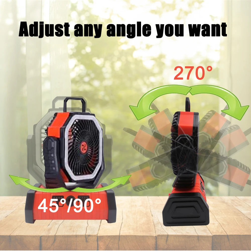 Outdoor Portable Fan 50000mAh Battery Operated with Turbo High-Speed Brushless Motor Auto-Swing for Camping Hiking Picnic BBQ