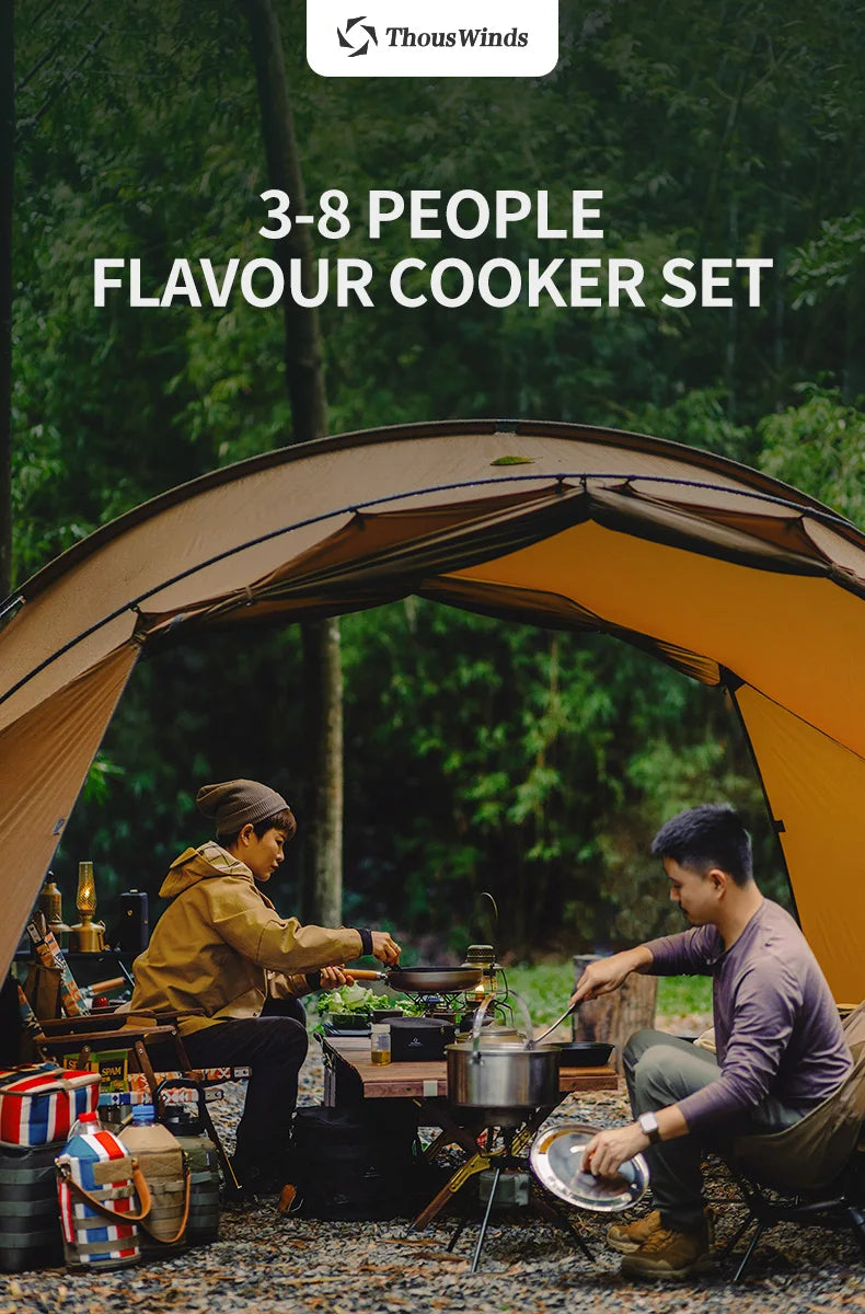 Thous Winds Camping Cookware Set Stainless Steel Outdoor Cooking Kit Tableware Cookset Pan Bowl Kettle Pot Picnic with Mesh Bag