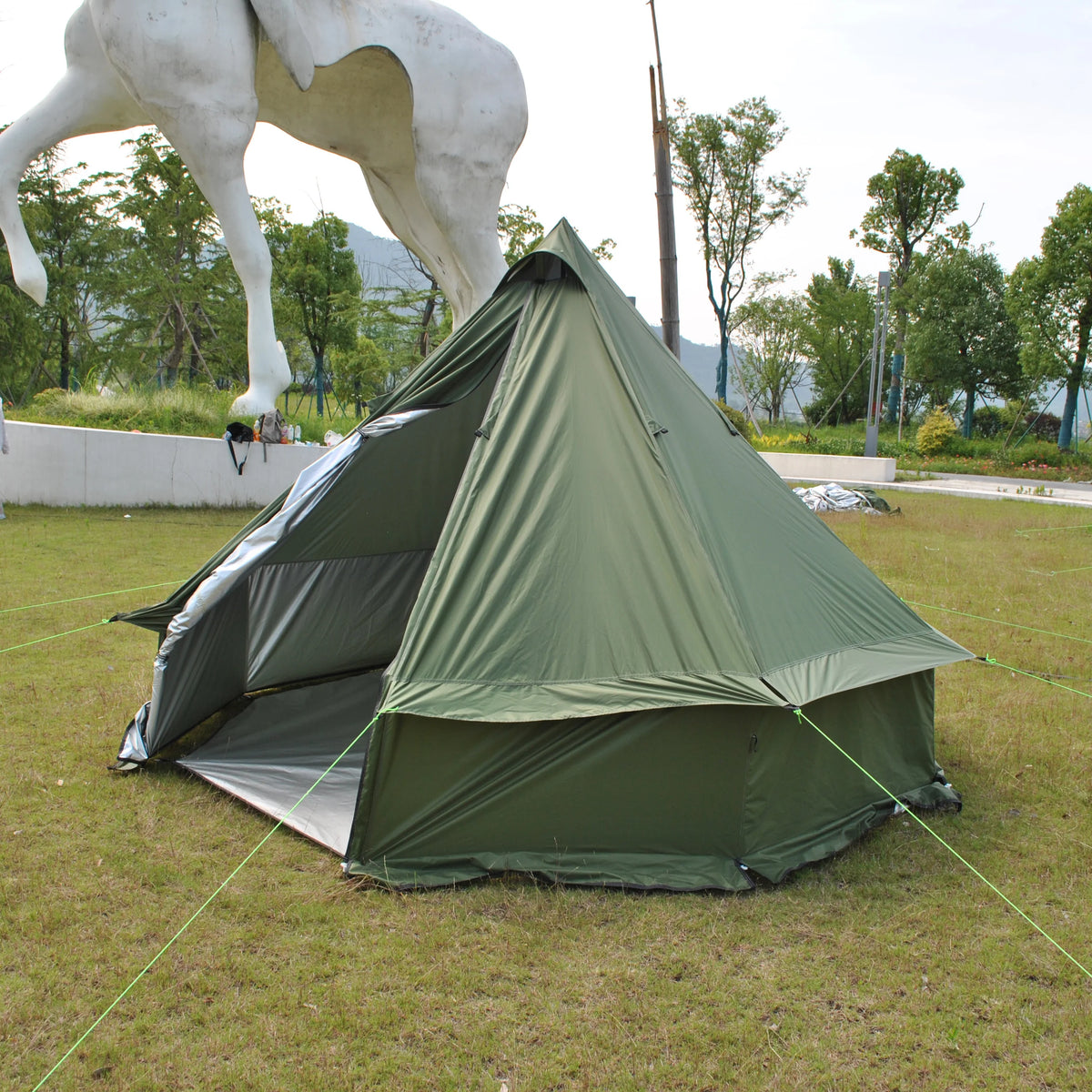 4 Person Bell Tent for Camping - Breathable Spacious Water-Resistant Glamping Tent - Luxury Bell Yurt Outdoor Teepee for Stove Tent4
