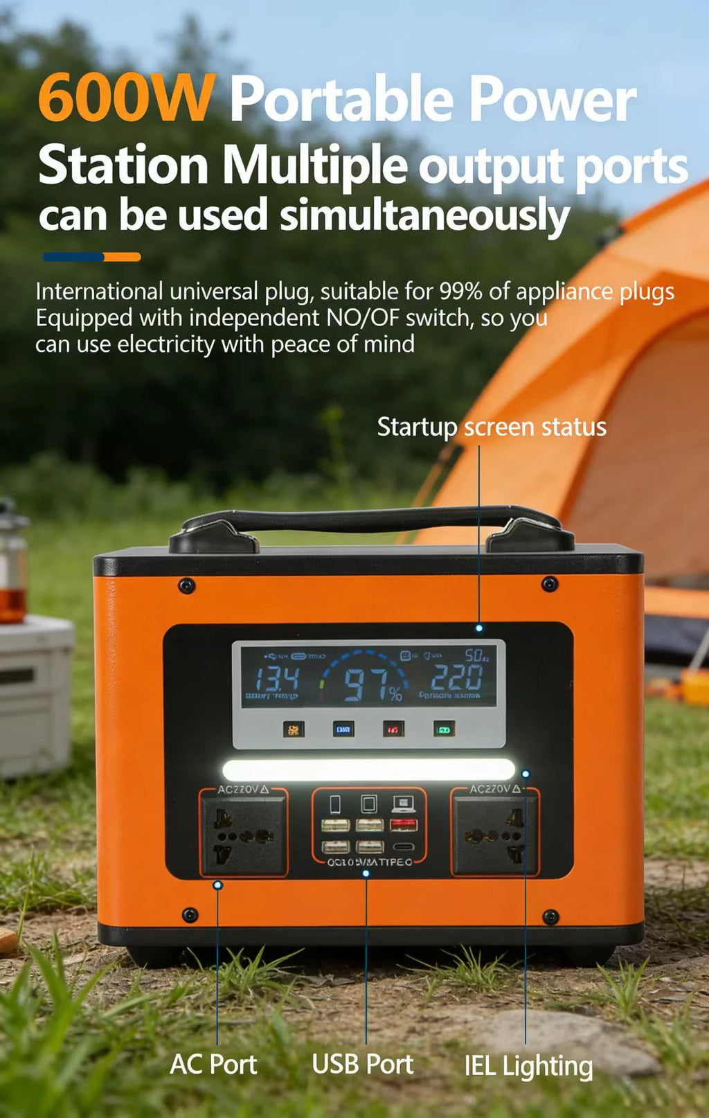New High Power 600W 500W Portable Power Station 220V 55Ah/40Ah Solar Outdoor Mobile Power Supply Home Emergency Energy Storage
