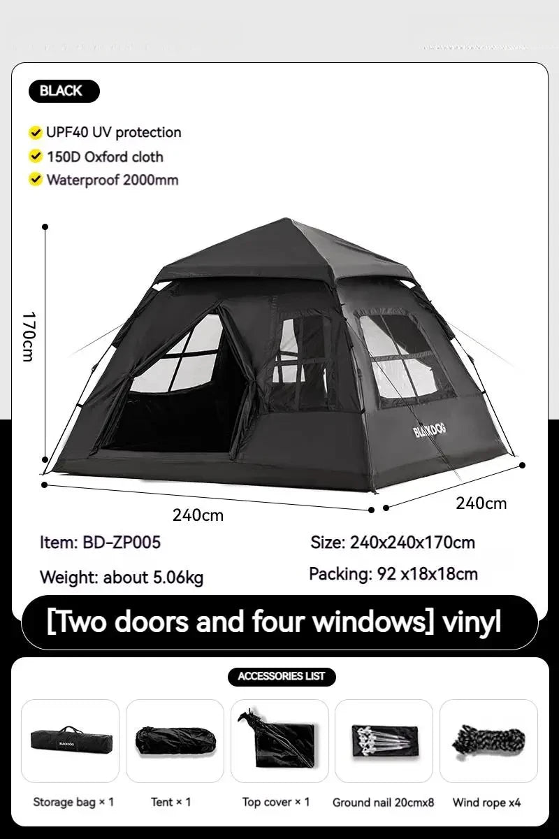 Vinyl Pop-Up Camping Tent — Quick-Open, Sun & Rainstorm Protection