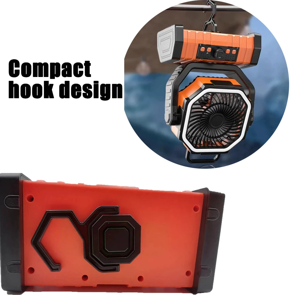 Outdoor Portable Fan 50000mAh Battery Operated with Turbo High-Speed Brushless Motor Auto-Swing for Camping Hiking Picnic BBQ