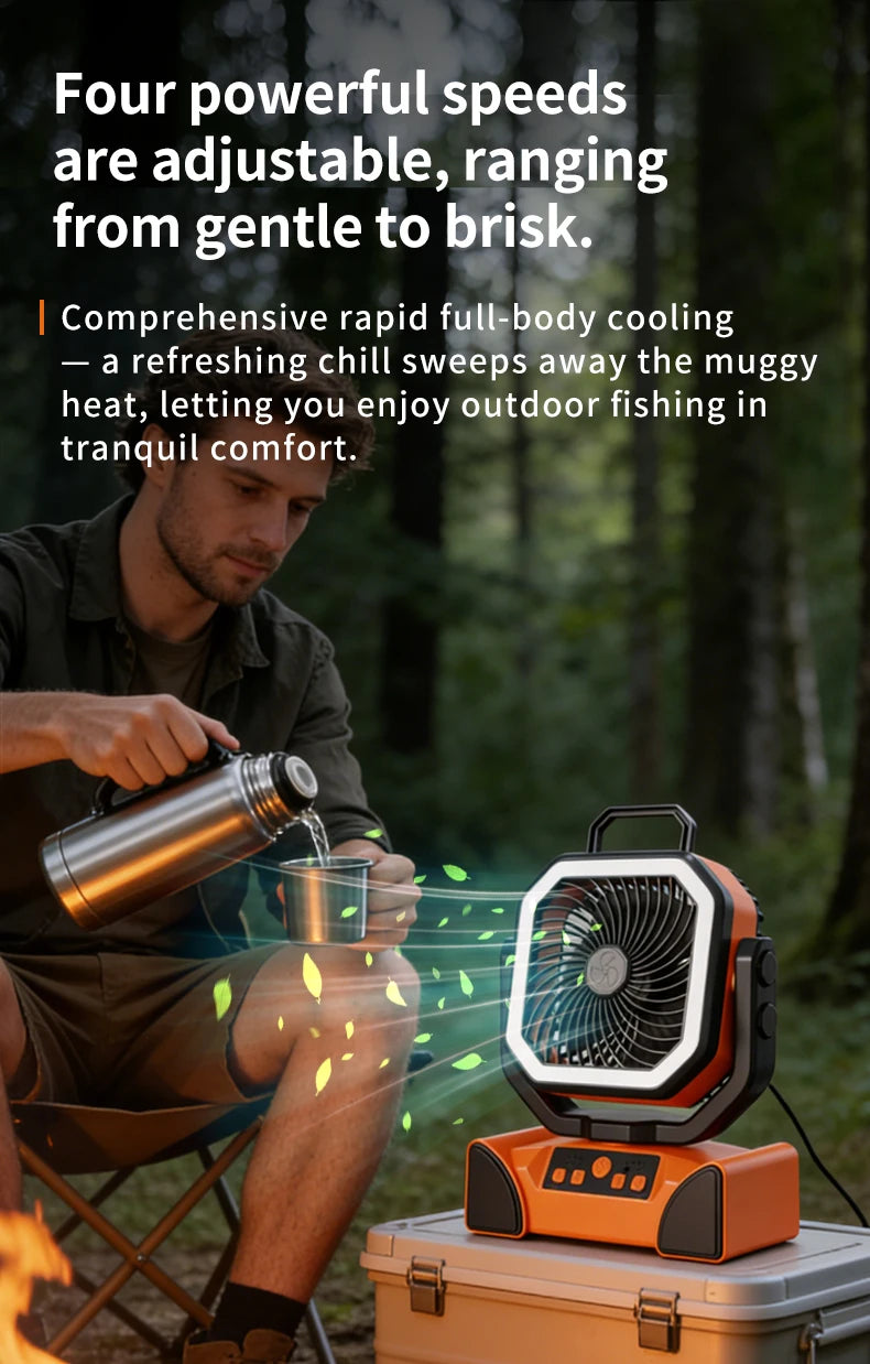 Outdoor Portable Fan 50000mAh Battery Operated with Turbo High-Speed Brushless Motor Auto-Swing for Camping Hiking Picnic BBQ