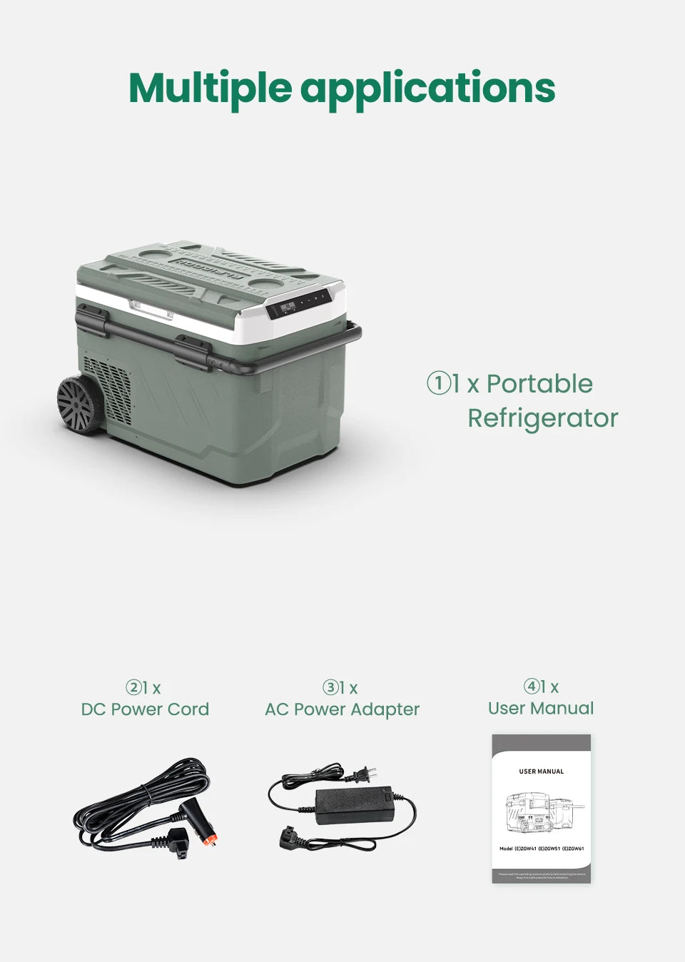 Alpicool EZGW 40L 50L 60L Car Refrigerator 12V Compressor Fridge Freezer Dual Zone with Wheels Portable Cooler for Camping BBQ