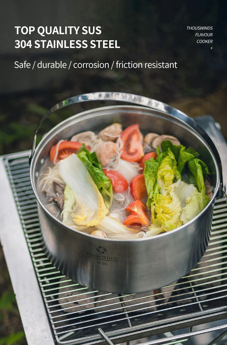Thous Winds Camping Cookware Set Stainless Steel Outdoor Cooking Kit Tableware Cookset Pan Bowl Kettle Pot Picnic with Mesh Bag