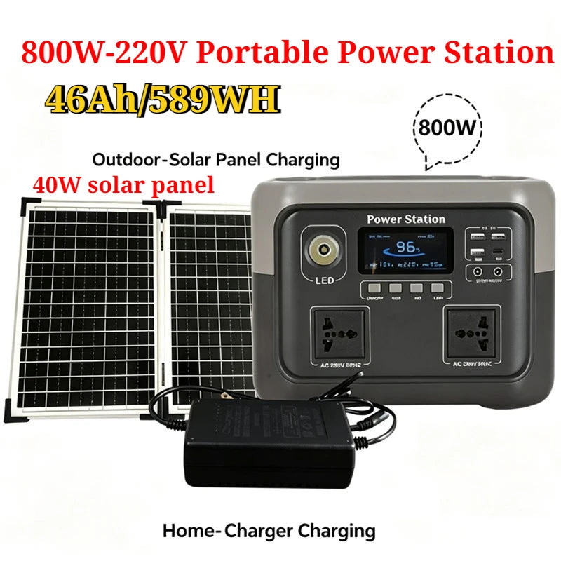 800W Portable Power Station 600W/800W 589WH Solar Generator Backup Power Bank for Outdoor Camping, Home Emergency, RV Travel