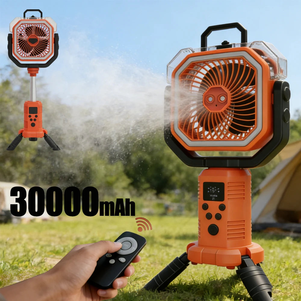 Outdoor Portable Fan 50000mAh Battery Operated with Turbo High-Speed Brushless Motor Auto-Swing for Camping Hiking Picnic BBQ