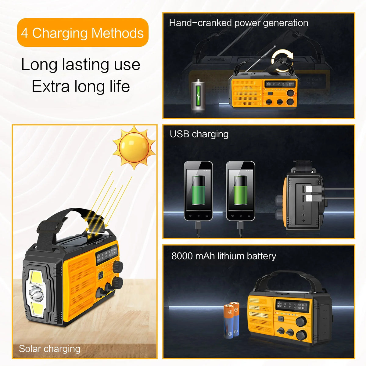 Portable Solar Hand Crank AM/FM Radio — Flashlight, Power Bank & SOS