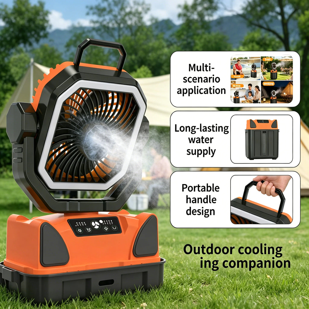 Outdoor Portable Fan 50000mAh Battery Operated with Turbo High-Speed Brushless Motor Auto-Swing for Camping Hiking Picnic BBQ