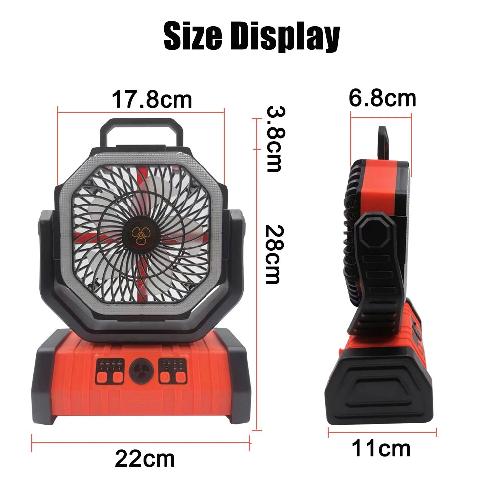 Outdoor Portable Fan 50000mAh Battery Operated with Turbo High-Speed Brushless Motor Auto-Swing for Camping Hiking Picnic BBQ