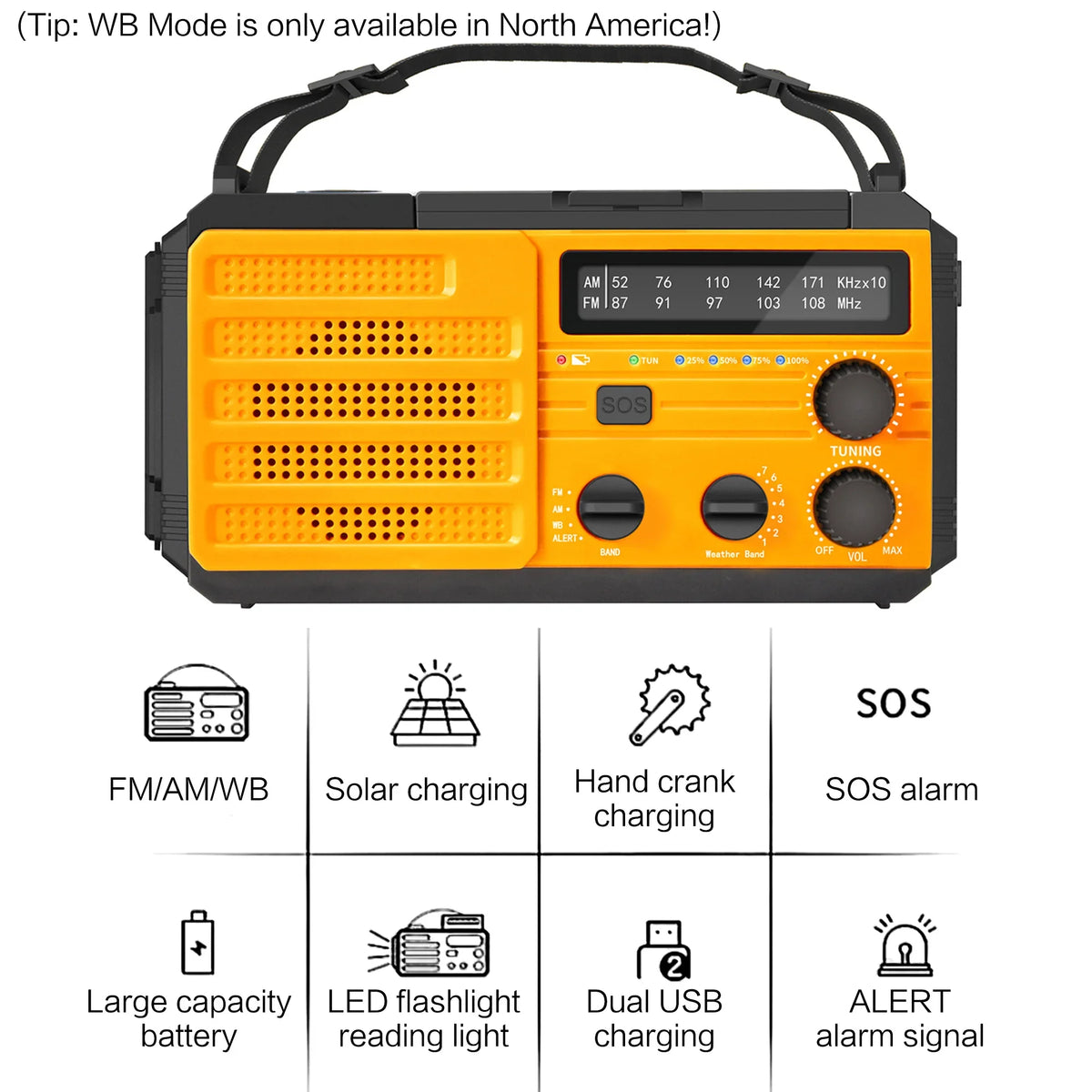 Portable Solar Hand Crank AM/FM Radio — Flashlight, Power Bank & SOS